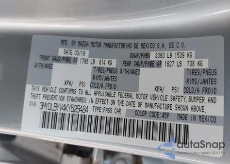 2019 Toyota Yaris Le z USA, uszkodzony, nr VIN 3MYDLBYV4KY526484